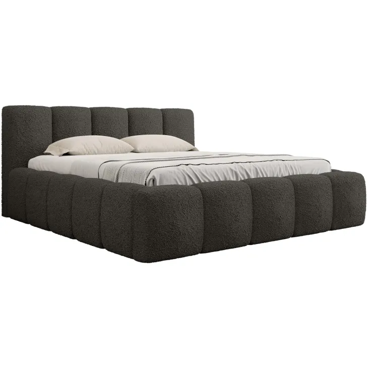 Letto matrimoniale 160x200cm con rete contenitore imbottito tessuto bouclé nero Aluna