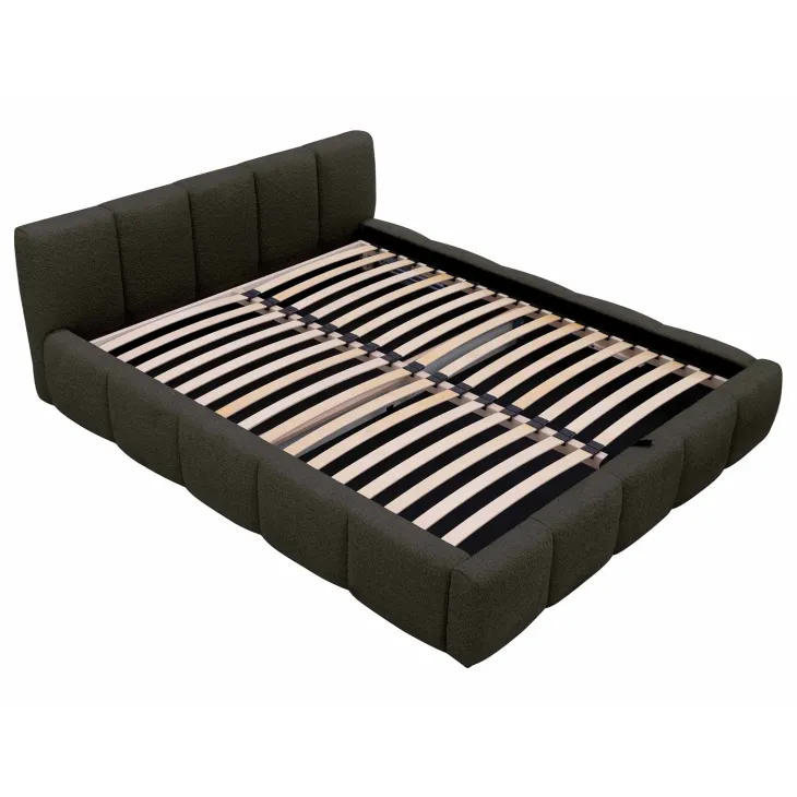 Letto matrimoniale 160x200cm con rete contenitore imbottito tessuto bouclé nero Aluna