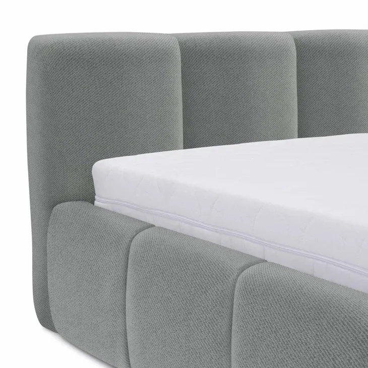 Letto matrimoniale 160x200cm con rete contenitore imbottito azzurro grigio Aluna