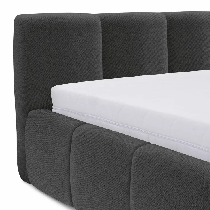 Letto matrimoniale 160x200cm con rete contenitore imbottito grigio scuro Aluna