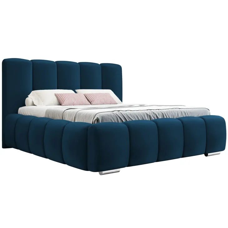 Letto matrimoniale 160x200 cm con rete contenitore imbottito blu scuro Cometa