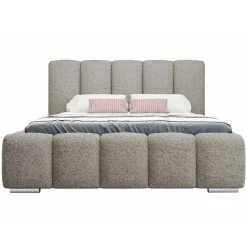 Letto matrimoniale 160x200 cm con rete contenitore imbottito tessuto bouclé grigio chiaro Cometa