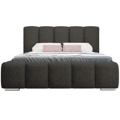 Letto matrimoniale 160x200 cm con rete contenitore imbottito tessuto bouclé nero Cometa