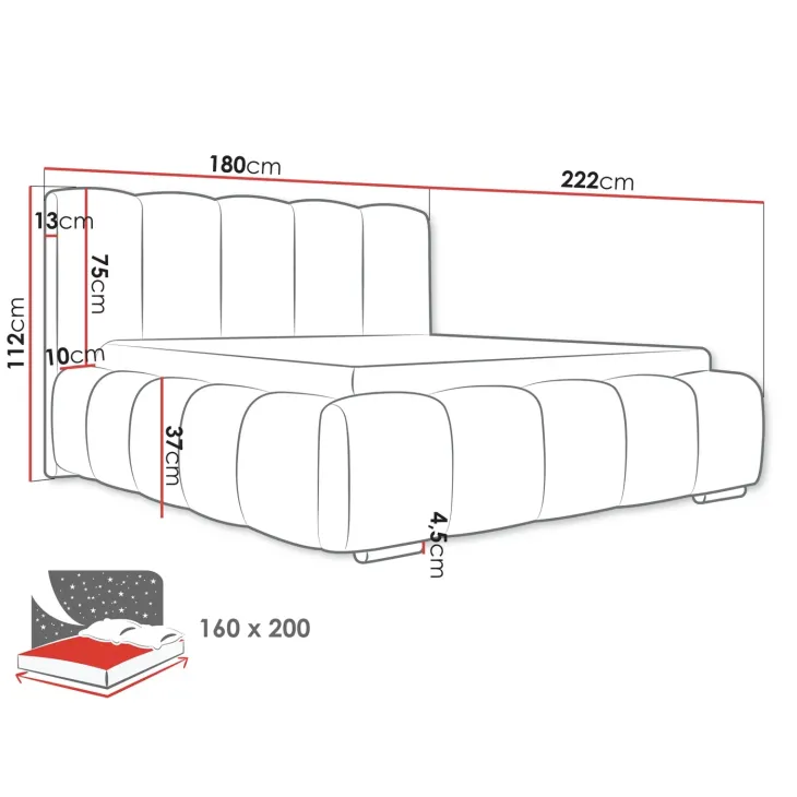 Letto matrimoniale 160x200 cm con rete contenitore imbottito tessuto bouclé rosa Cometa