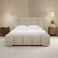 Letto matrimoniale 160x200 cm con rete contenitore imbottito beige Cometa