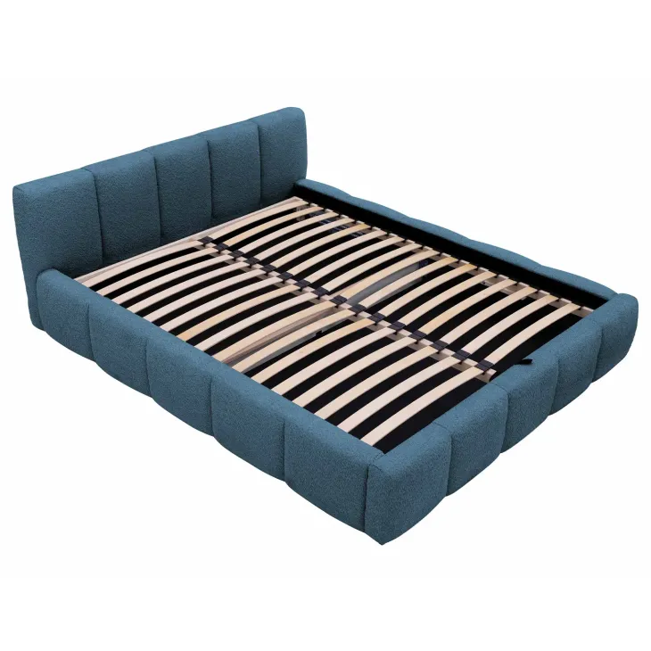 Letto matrimoniale 160x200cm con rete contenitore imbottito tessuto bouclé turchese Aluna