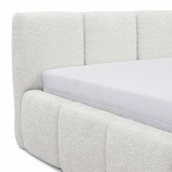 Letto matrimoniale 160x200cm con rete contenitore imbottito tessuto bouclé bianco Aluna
