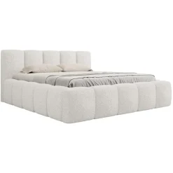 Letto matrimoniale 160x200cm con rete contenitore imbottito tessuto bouclé bianco Aluna