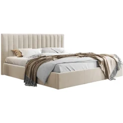 Letto matrimoniale 160x200 cm con rete contenitore imbottito beige Orione