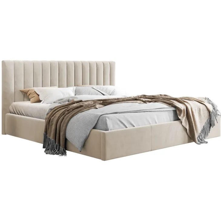 Letto matrimoniale 160x200 cm con rete contenitore imbottito beige Orione
