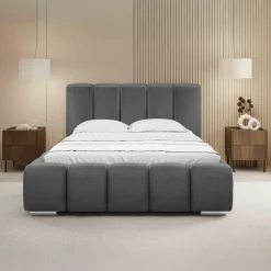 Letto matrimoniale 160x200 cm con rete contenitore imbottito grigio scuro Cometa