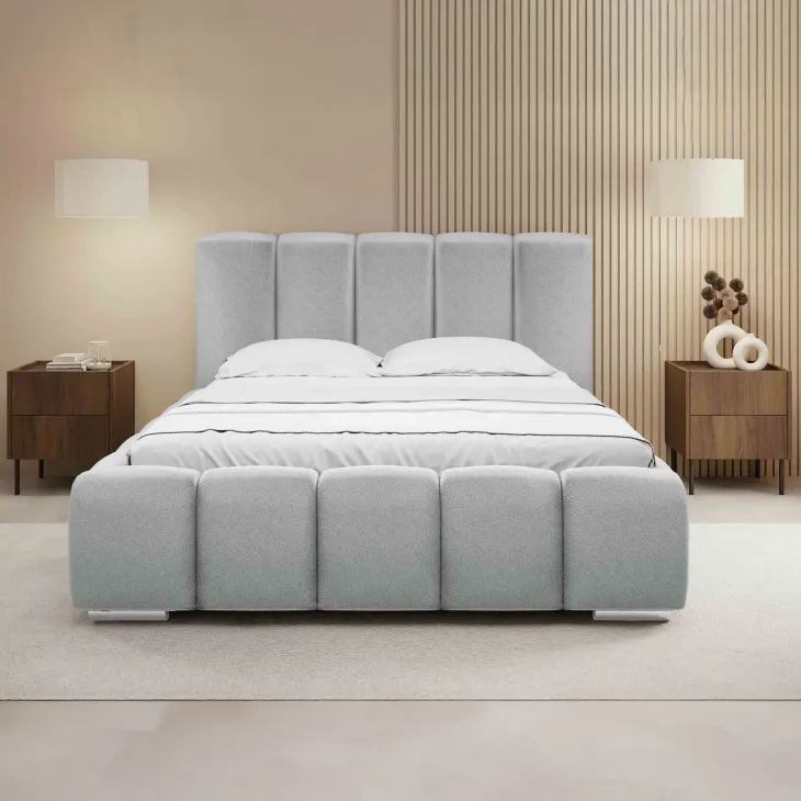 Letto matrimoniale 160x200 cm con rete contenitore imbottito grigio chiaro Cometa
