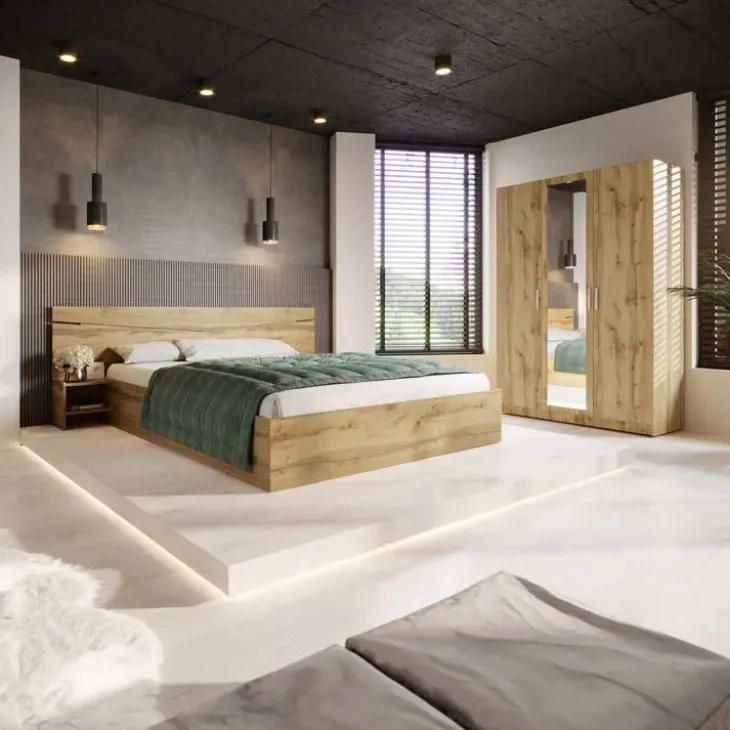 Letto matrimoniale 160x200cm contenitore con comodini rovere rustico Camilla Gihome®