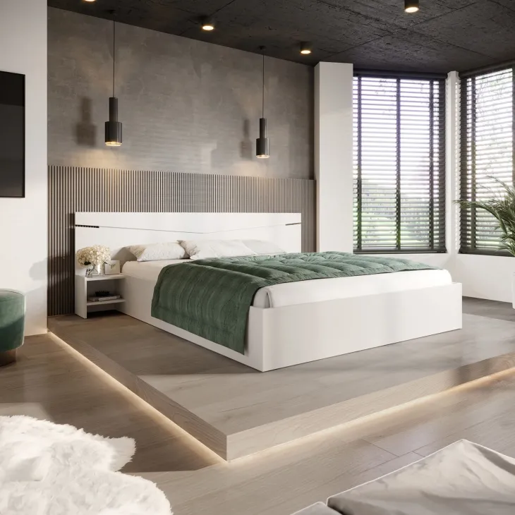 Letto matrimoniale 160x200cm contenitore con comodini bianco opaco Camilla Gihome®