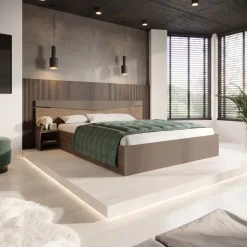 Letto matrimoniale 160x200cm contenitore con comodini rovere scuro marrone Camilla Gihome®
