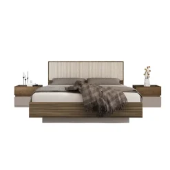 Letto matrimoniale 160x200cm contenitore con comodini tortora noce Raymonda