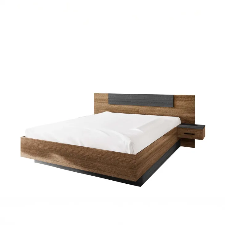 Letto matrimoniale 160x200 cm contenitore con comodini rovere scuro nero frassinato Loly
