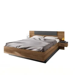 Letto matrimoniale 160x200 cm contenitore con comodini rovere scuro nero frassinato Loly