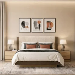 Letto matrimoniale 160x200 cm contenitore con comodini rovere chiaro e rovere scuro Pitigliano