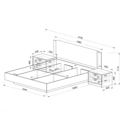 Letto matrimoniale 160x200 cm contenitore con comodini rovere chiaro e rovere scuro Pitigliano
