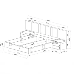 Letto matrimoniale 160x200cm contenitore con comodini rovere scuro marrone Rebecca