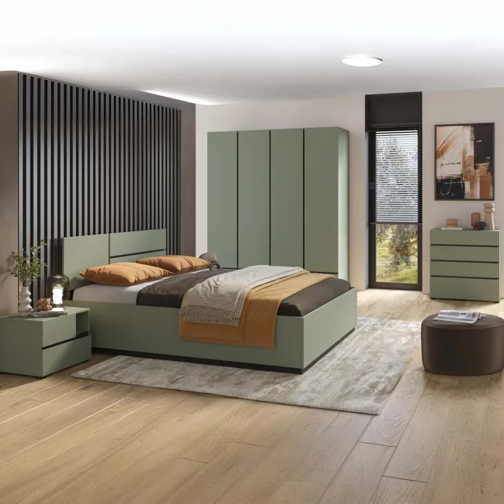 Letto matrimoniale 160x200cm contenitore con rete a doghe testiera reversibile verde Lolla