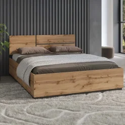 Letto matrimoniale 160x200cm contenitore con rete a doghe testiera reversibile rovere Lolla