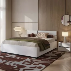 Letto matrimoniale 160x200cm contenitore con rete a doghe testiera reversibile bianco opaco Lolla