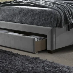 Letto matrimoniale 160x200cm imbottito con cassettoni in velluto grigio Lux
