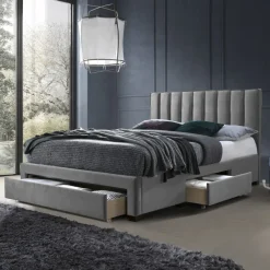 Letto matrimoniale 160x200cm imbottito con cassettoni in velluto grigio Lux