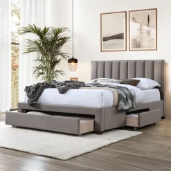 Letto matrimoniale 160x200cm imbottito con cassettoni beige Lux