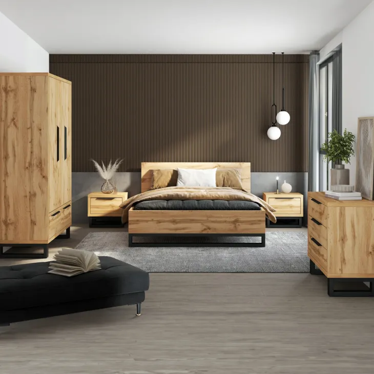 Letto matrimoniale 160x200cm rovere nero industrial Petra