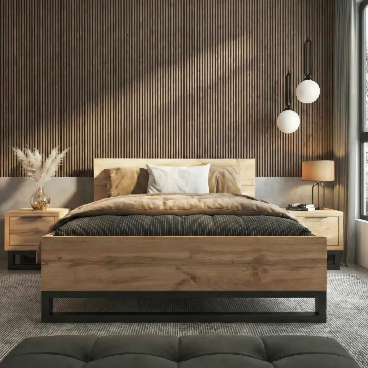 Letto matrimoniale 160x200cm rovere nero industrial Petra