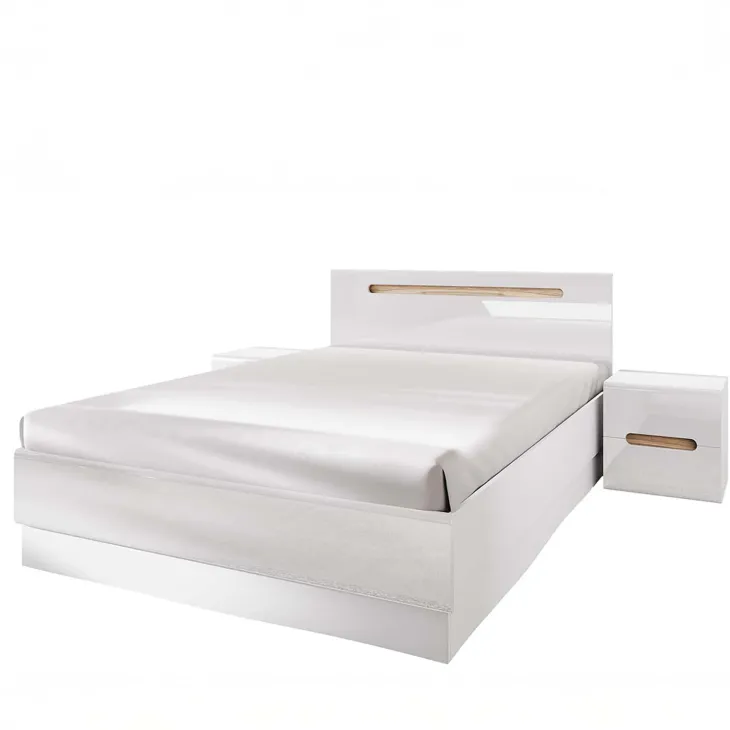 Letto matrimoniale 160x200 contenitore con comodini bianco lucido noce Biancastagno