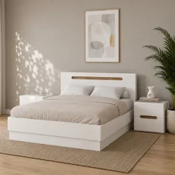 Letto matrimoniale 160x200 contenitore con comodini bianco lucido noce Biancastagno