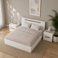 Letto matrimoniale 160x200 contenitore con comodini bianco lucido noce Biancastagno