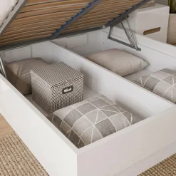 Letto matrimoniale 160x200 contenitore con comodini bianco lucido noce Biancastagno