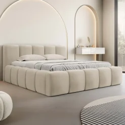 Letto oversize 180x200cm con rete contenitore imbottito beige Aluna