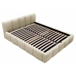 Letto oversize 180x200cm con rete contenitore imbottito tessuto bouclé beige Aluna