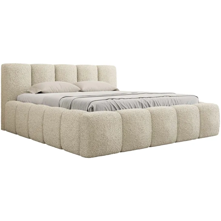 Letto oversize 180x200cm con rete contenitore imbottito tessuto bouclé beige Aluna