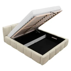 Letto oversize 180x200cm con rete contenitore imbottito tessuto bouclé beige Aluna