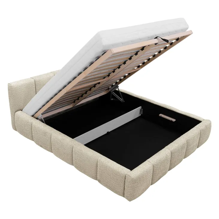 Letto oversize 180x200cm con rete contenitore imbottito tessuto bouclé beige Aluna