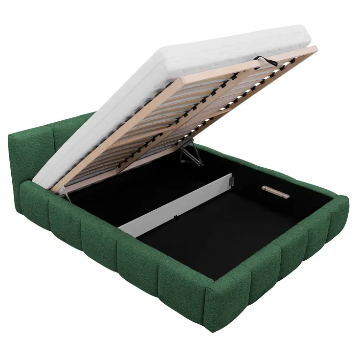 Letto oversize 180x200cm con rete contenitore imbottito tessuto bouclé verde Aluna