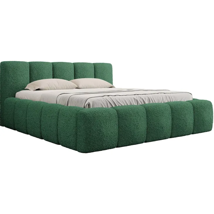 Letto oversize 180x200cm con rete contenitore imbottito tessuto bouclé verde Aluna