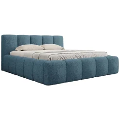 Letto oversize 180x200cm con rete contenitore imbottito tessuto bouclé turchese Aluna