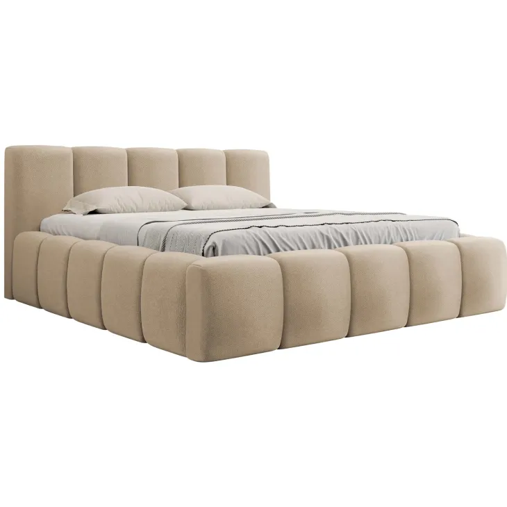 Letto oversize 180x200cm con rete contenitore imbottito beige scuro Aluna