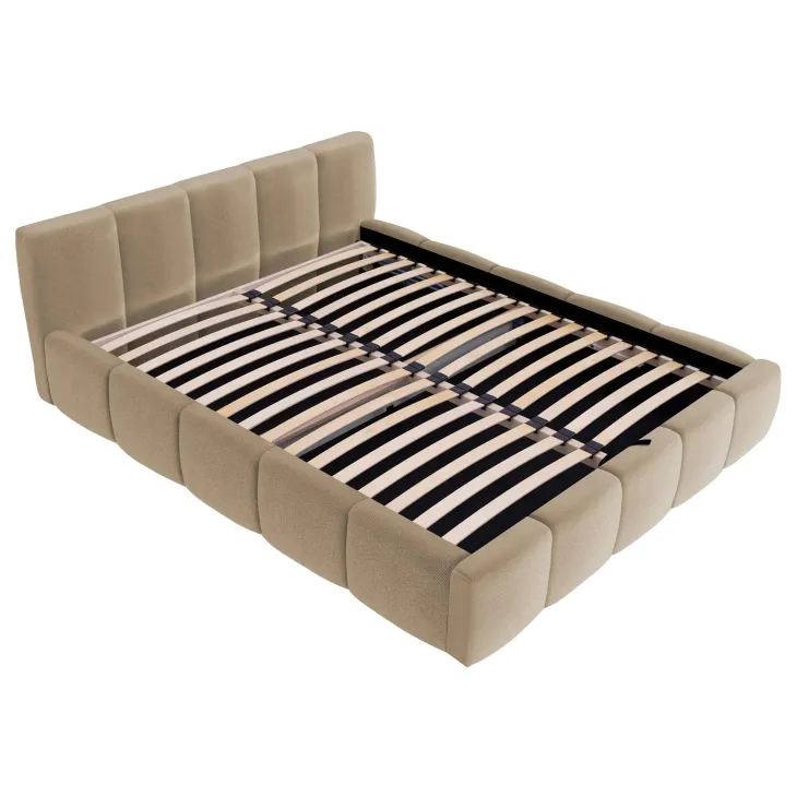 Letto oversize 180x200cm con rete contenitore imbottito beige scuro Aluna