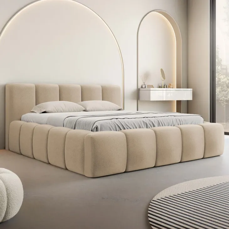Letto oversize 180x200cm con rete contenitore imbottito beige scuro Aluna
