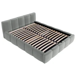 Letto oversize 180x200cm con rete contenitore imbottito azzurro grigio Aluna