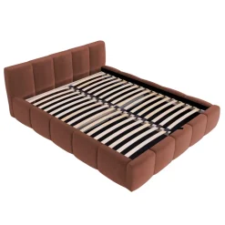 Letto oversize 180x200cm con rete contenitore imbottito rosso mattone Aluna